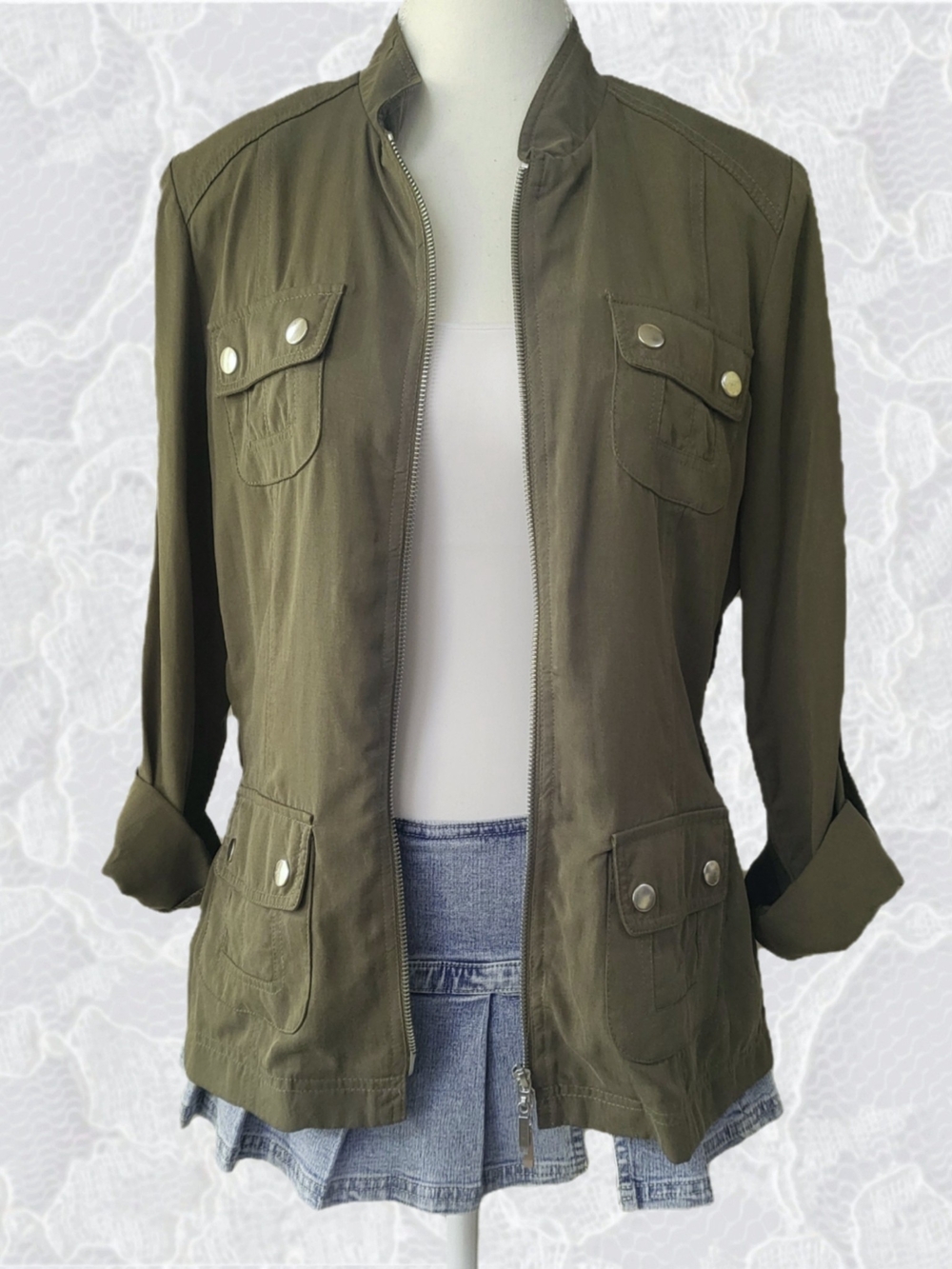Olive Utility Jacket with Snap Pockets